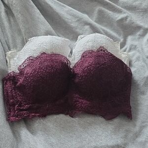 Victoria's Secret Plum and White Lace Strapless Bustier Bra